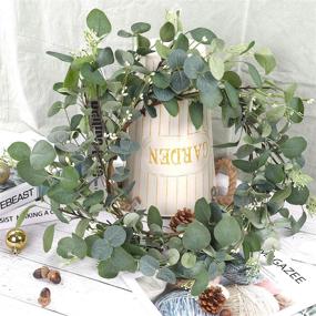 img 1 attached to 🌿 CEWOR 19-Inch Artificial Eucalyptus Green Leaf Wreath - Outdoor Spring Summer Ornaments for Front Door, Wall, Window - Farmhouse Décor