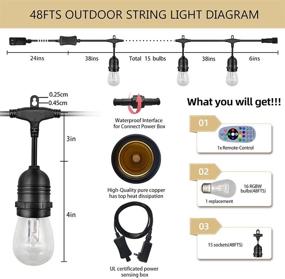 img 2 attached to 🌈 GANA 48/24FTS Outdoor String Lights - Music Flash RGBW Colourful, Safe 12V Low Voltage LED Shatterproof Bulbs Connectable, Heavy Duty Wire IP65 Waterproof Level for Courtyards Cafe Bistro - Patio Lights