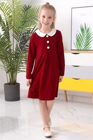 img 1 attached to 👗 GORLYA Girl's Vintage Cotton Shift Dress with Short Sleeves and Peter Pan Collar, Button Placket - Size 4-14T