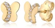 unicornj small italian 14k gold butterfly stud earrings with cz simulated diamonds - ideal for children, kids, and babies logo