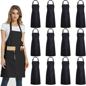 img 4 attached to 👨 High-Quality 12 Pack Black Bib Aprons with Pockets - Ideal for Kitchen, Restaurant, BBQ & Crafts