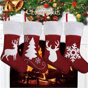 img 4 attached to 🧦 AMAMDHGA Christmas Stockings Set of 4: Ideal Xmas Sack Gifts for Kids and Adults - Santa Reindeer Design for Fireplace Decor and Favors!