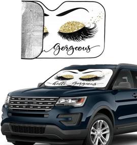 img 2 attached to 💫 Glamorous Gold Glittering Eyelash Sunshade: Keep Your Vehicle Cool with Hello Gorgeous Car Front Windshield Shade, Block Summer UV Rays, Folding Sun Visor Shield - 51x27.5 in