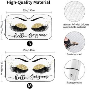 img 3 attached to 💫 Glamorous Gold Glittering Eyelash Sunshade: Keep Your Vehicle Cool with Hello Gorgeous Car Front Windshield Shade, Block Summer UV Rays, Folding Sun Visor Shield - 51x27.5 in