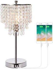 img 4 attached to 💡 Dimmable Touch Control Crystal Table Lamp with Dual USB Charging Ports, Elegant Lamp Shade, Perfect for Living Room Bedroom - includes B11 6W LED Bulb