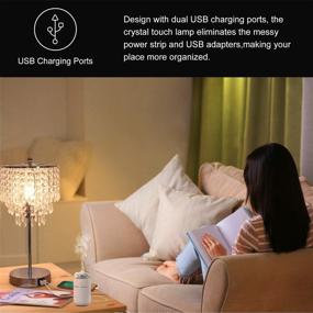 img 1 attached to 💡 Dimmable Touch Control Crystal Table Lamp with Dual USB Charging Ports, Elegant Lamp Shade, Perfect for Living Room Bedroom - includes B11 6W LED Bulb