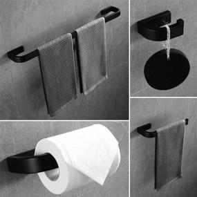 img 3 attached to 🛁 4-Piece Luxury Stainless Steel Square Matte Black Bathroom Hardware Set: Wall Mounted Towel Bar, Towel Holder, Robe Hook, and Toilet Paper Holder (23.6 Inches)