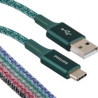 🔌 кабель philips usb type c длиной 3 фута, usb-a к usb-c, изумрудный премиум плетеный кабель быстрой зарядки, совместимый с ipad pro, macbook pro, samsung galaxy s21/s10/s9/plus, google pixel 5/c/3/2/xl, dlc5203ea/37. логотип