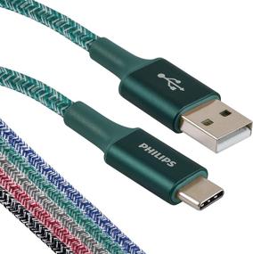 img 4 attached to 🔌 Кабель Philips USB Type C длиной 3 фута, USB-A к USB-C, изумрудный премиум плетеный кабель быстрой зарядки, совместимый с iPad Pro, MacBook Pro, Samsung Galaxy S21/S10/S9/Plus, Google Pixel 5/C/3/2/XL, DLC5203EA/37.