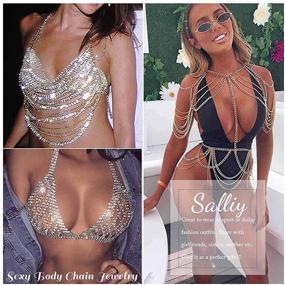 img 1 attached to 👙 Stunning Salliy Boho Rhinestone Bikini Chain Set: Sparkling Silver Sequins Mesh Body Chains Summer Bra Body Jewelry for Women and Girls