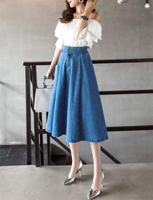 img 2 attached to 💃 Fashionable Innifer Women's Chic High Waist Button Front A-Line Pleated Midi Denim Jean Skirt - Comfortable and Stylish!