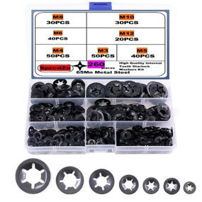 img 4 attached to 🔒 260pcs 7 Size Internal Tooth Starlock Locking Washer Assortment Kit - SpzcdZa Push On Speed Clips Fasteners, Quick Speed Locking Washers in Black Oxide Finish (65Mn Black Oxide)