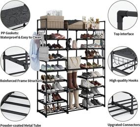 img 3 attached to 👟 Maximize Your Space with a 9-Tier Shoe Rack Organizer: Store up to 55 Pairs of Shoes and Boots in this Durable Black Metal Stackable Shoe Cabinet with Hooks and Hammer