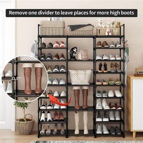 img 2 attached to 👟 Maximize Your Space with a 9-Tier Shoe Rack Organizer: Store up to 55 Pairs of Shoes and Boots in this Durable Black Metal Stackable Shoe Cabinet with Hooks and Hammer