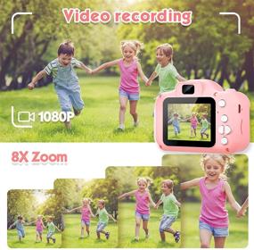 img 1 attached to 📷 goopow Kids Camera, Kids Digital Video Camera Camcorder, Toddler Camera Toys for Age 3-9 Boys Girls, Christmas Birthday Gifts with 32GB SD Card - Pink Cat