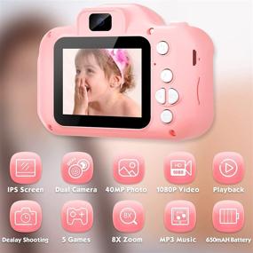 img 3 attached to 📷 goopow Kids Camera, Kids Digital Video Camera Camcorder, Toddler Camera Toys for Age 3-9 Boys Girls, Christmas Birthday Gifts with 32GB SD Card - Pink Cat