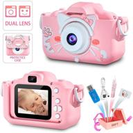 📷 goopow kids camera, kids digital video camera camcorder, toddler camera toys for age 3-9 boys girls, christmas birthday gifts with 32gb sd card - pink cat logo