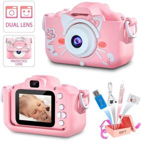 img 4 attached to 📷 goopow Kids Camera, Kids Digital Video Camera Camcorder, Toddler Camera Toys for Age 3-9 Boys Girls, Christmas Birthday Gifts with 32GB SD Card - Pink Cat