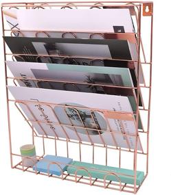 img 1 attached to EASEPRES Rose Gold 6-Tier Metal Wall Mount Hanging File Holder: Organize Documents, Letters, and Magazines with Style