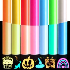 img 4 attached to 🌟 Cysincos Glow in The Dark Vinyl: 7 Sheets Luminous Fluorescent Color Changing Vinyl for DIY Scrapbook Supplies & Halloween Decor - 12 x 10 Inch Permanent Adhesive Iron on Vinyl