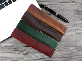 img 1 attached to Handmade Genuine Leather Single Pen Case Fountain Pen Sleeve Holder Pouch Cover Vintage (Green)