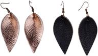 🌿 l&amp;n rainbery 2 pairs petal leather earrings: faux & genuine leather teardrop & leaf drop earrings - stylish accessories for every occasion logo