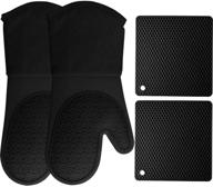 🧤 silicone cooking gloves and pot holders set - homwe 4-piece bundle, heavy duty oven mitts, kitchen counter safe trivet mats, advanced heat resistance, slip-resistant textured grip, black logo