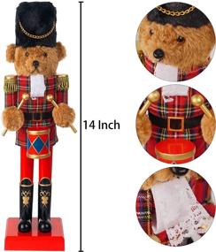 img 3 attached to 🎄 FUNPENY 14" Christmas Decorative Nutcracker Figures - Wooden Handmade Drummer Bear: Festive Collectible Nutcracker Ornament & Gift for Indoor Winter Table/Desktop/Fireplace Decorations
