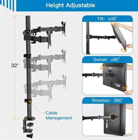 img 1 attached to 🖥️ HUANUO Двойной настольный кронштейн для монитора: с дополнительным высоким 32-дюймовым штативом, полностью регулируемый, поддерживает 2 экрана до 27" с VESA 100x100 мм.