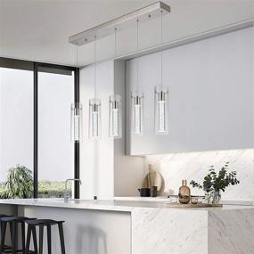 img 1 attached to 💡 VOTAG Contemporary Pendant Light in Satin Nickel with 5-Lights, Dimmable LED Bulbs, and Stylish Bubble Crystals – Ideal for Kitchen, Dining Room, Living Room, and Restaurant Lighting (Cool White 6000K)