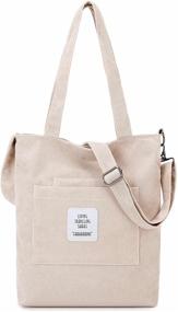 img 4 attached to Makukke Corduroy Tote Bag: Stylish & Functional Women's Shoulder Purse for Office, School, Shopping, and Travel