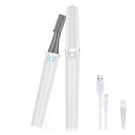 💇 rechargeable eyebrow trimmer razor for facial hair removal - portable & painless electric hair remover for women & men, with replacement heads (white) logo