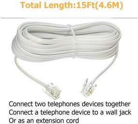 img 2 attached to 📞 Uvital 15ft Telephone Extension Cord Cable with RJ-11 6P4C Plugs, Standard Landline Wire, White (1Pack)