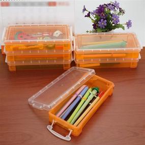 img 3 attached to 🎨 BTSKY Large Capacity Pencil Box, White Buckles, Office Supplies Organizer, Brush Painting Pencils Storage Box, Watercolor Pen Container, Drawing Tools Holder - Orange (6 Pack)