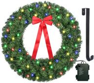 24-inch christmas wreath with led string lights - artificial door wreath - pre-lit diy xmas pine garland - battery operated with 75 leds - includes wreath hanger logo