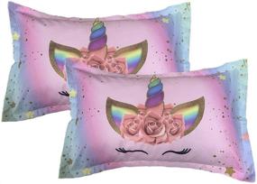 img 3 attached to 🦄 ADASMILE A & S Kids Unicorn Pillow Cases - Rainbow Envelope Pillow Cover for Girls Bedroom Decor - Unique Gift with Decorative Slip - Size: 20"x30