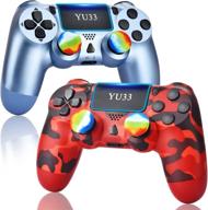 🎮 yu33 2 pack wireless controller ps4 | compatible with playstation 4 system | gaming pa4 remote control | titanium blue & red camouflage | ideal joystick gift for christmas and birthday | not original logo