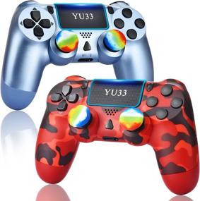img 4 attached to 🎮 YU33 2 Pack Wireless Controller PS4 | Compatible with Playstation 4 System | Gaming Pa4 Remote Control | Titanium Blue & Red Camouflage | Ideal Joystick Gift for Christmas and Birthday | Not Original