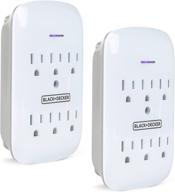 🔌 black + decker surge protector wall mount, 2 pack, white - compact power adapter tap with 6 grounded outlets, indicator light, automatic shutdown - 3-prong power outlet plug for bathroom, bedroom logo