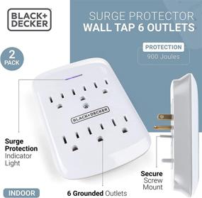 img 2 attached to 🔌 Black + Decker Surge Protector Wall Mount, 2 Pack, White - Compact Power Adapter Tap with 6 Grounded Outlets, Indicator Light, Automatic Shutdown - 3-Prong Power Outlet Plug for Bathroom, Bedroom