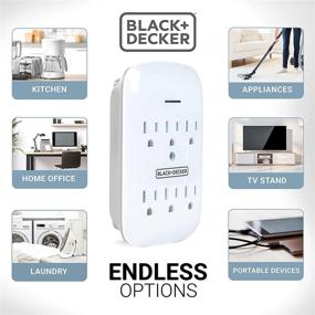 img 1 attached to 🔌 Black + Decker Surge Protector Wall Mount, 2 Pack, White - Compact Power Adapter Tap with 6 Grounded Outlets, Indicator Light, Automatic Shutdown - 3-Prong Power Outlet Plug for Bathroom, Bedroom