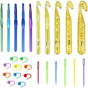 img 4 attached to 🧶 Huge Crochet Hooks Set with Stitch Markers - Ergonomic Knitting Needles for Giant Chunky Yarn, Scarf, Bulky Wool Roving, and Weaving. Ideal for Large Crochet Projects.