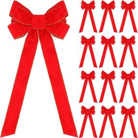 img 4 attached to 🎄 12-Piece Red Christmas Bows – Velvet Bows for Christmas Wreaths, Holiday Ornaments – Gold Wired Edge Ribbon Bows for Indoor and Outdoor Home Tree Decoration – 26 x 10 Inches