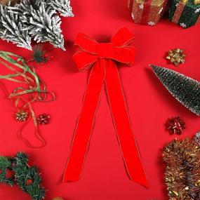 img 2 attached to 🎄 12-Piece Red Christmas Bows – Velvet Bows for Christmas Wreaths, Holiday Ornaments – Gold Wired Edge Ribbon Bows for Indoor and Outdoor Home Tree Decoration – 26 x 10 Inches