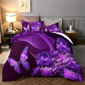 img 2 attached to 🌌 3D Galaxy Purple Butterfly Floral Queen Bedding Set - Zipper Closure Duvet Cover + 2 Pillowcases - Soft Microfiber - Size: 90"x90