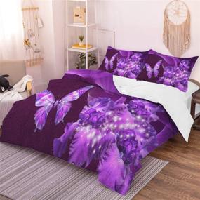 img 3 attached to 🌌 3D Galaxy Purple Butterfly Floral Queen Bedding Set - Zipper Closure Duvet Cover + 2 Pillowcases - Soft Microfiber - Size: 90"x90
