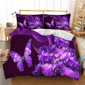 img 4 attached to 🌌 3D Galaxy Purple Butterfly Floral Queen Bedding Set - Zipper Closure Duvet Cover + 2 Pillowcases - Soft Microfiber - Size: 90"x90