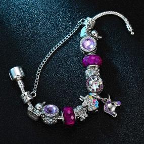 img 2 attached to Women's Murano Glass Bead Bracelet with 🦋 Unicorn, Butterfly, and Flower Charms - Perfect Gift Idea
