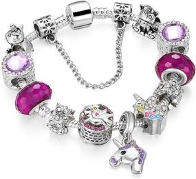 img 4 attached to Women's Murano Glass Bead Bracelet with 🦋 Unicorn, Butterfly, and Flower Charms - Perfect Gift Idea