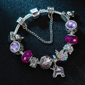img 3 attached to Women's Murano Glass Bead Bracelet with 🦋 Unicorn, Butterfly, and Flower Charms - Perfect Gift Idea